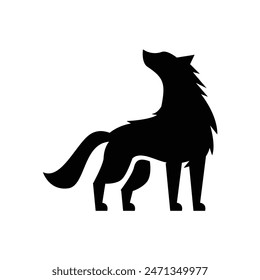 Icono de logotipo de silueta de lobo. Signo del depredador aullando. Ilustración de diseño de símbolo animal canino salvaje