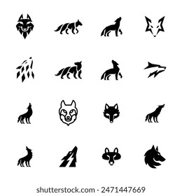 Wolf silhouette logo icon. Howling predator sign. Wild canine animal symbol design illustration