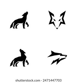 Wolf silhouette logo icon. Howling predator sign. Wild canine animal symbol design illustration