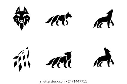 Wolf silhouette logo icon. Howling predator sign. Wild canine animal symbol design illustration