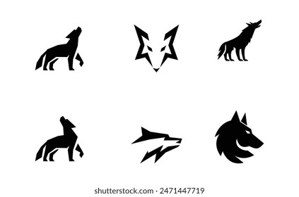 Wolf silhouette logo icon. Howling predator sign. Wild canine animal symbol design illustration