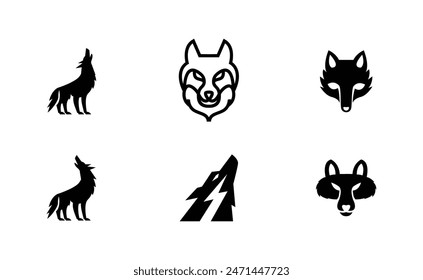 Wolf silhouette logo icon. Howling predator sign. Wild canine animal symbol design illustration