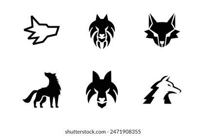 Wolf silhouette logo icon. Howling predator sign. Wild canine animal symbol design illustration