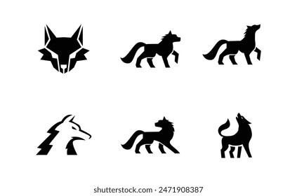 Wolf silhouette logo icon. Howling predator sign. Wild canine animal symbol design illustration