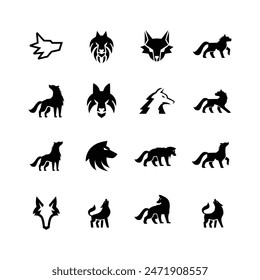 Wolf silhouette logo icon. Howling predator sign. Wild canine animal symbol design illustration