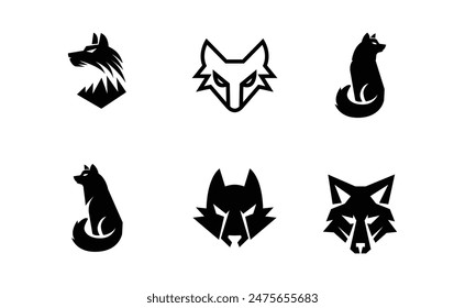 Wolf silhouette logo icon. Howling predator sign. Wild canine animal symbol design illustration