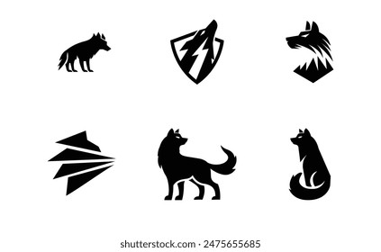 Wolf silhouette logo icon. Howling predator sign. Wild canine animal symbol design illustration