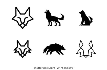 Wolf silhouette logo icon. Howling predator sign. Wild canine animal symbol design illustration