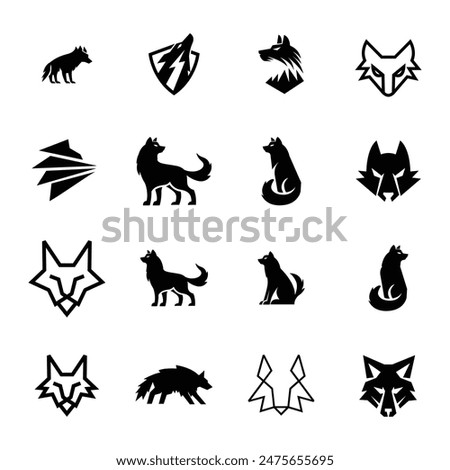 Wolf silhouette logo icon. Howling predator sign. Wild canine animal symbol design illustration