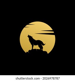Logo de la silueta de Wolf rugiendo por la noche