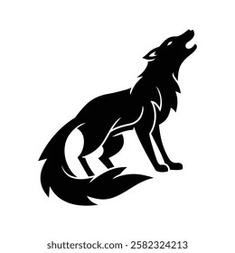 Wolf silhouette logo template. Howling predator sign. Wild canine animal symbol. Vector illustration