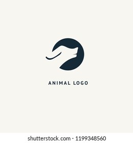 Wolf silhouette logo. Vector abstract minimalistic illustration wild animal. Hunter, pet shop, zoo, clinic vector flat style logotype modern.