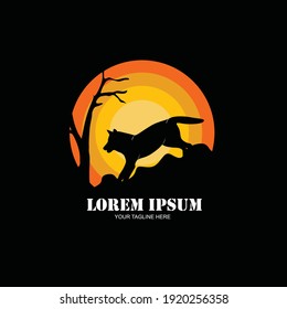 Wolf silhouette on the mountain