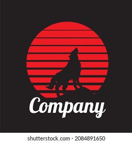 Wolf Silhouette With Red Moon Background