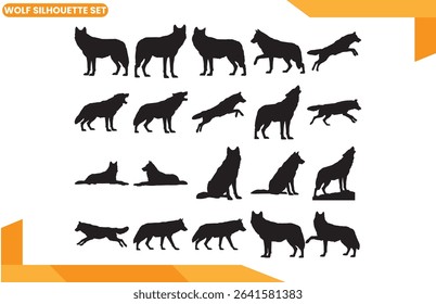 Wolf Silhouette Set, Illustration of a Wild Animal