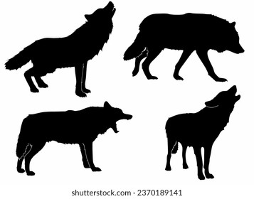 wolf silhouette set. Isolated wolf silhouette, icon, vector