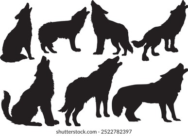 Wolf Silhouette Set. Isolierte Wolf-Silhouette, Symbol, Vektorgrafik, weißer Hintergrund