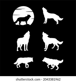 Wolf-Silhouette-Set, Wölfe mit Vollmond-Howl