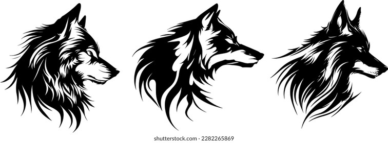 wolf silhouette, tattoo, wolf logo, flat design, illustration 