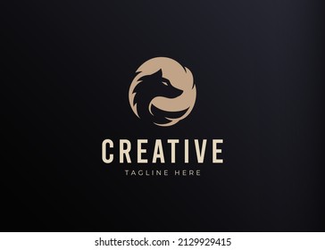 Wolf Silhouette Unique Logo Design. Vintage Modern Negative space Logo Design Template