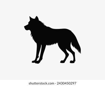 Ilustración aislada de animal vector de silueta de lobo. Fondo de silueta del icono del lobo aullador