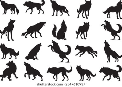 Wolf silhouette vector bundle featuring versatile clipart designs for creative and professional projects.