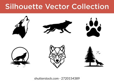 Coleção de vetor de silhueta de lobo isolado no fundo branco
