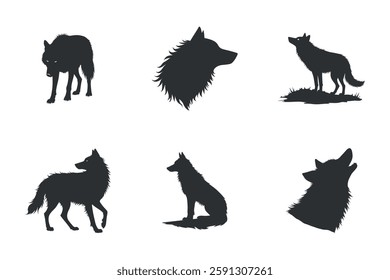 wolf silhouette vector, howling animal icon, wild dog graphic