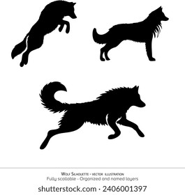 Ilustración del vector Wolf Silhouette - silueta de un perro - lobo atacando la silueta