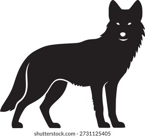 Wolf Silhouette Vector Illustration, Standing Timber Wolf Profile, Wild Forest Predator Icon, Grey Wolf Canine Wildlife Graphic