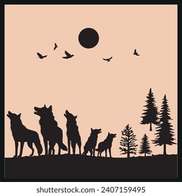 Wolf Silhouette vector Pack Clip art, Wolf  illustration