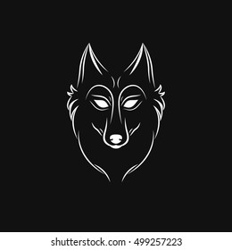 Wolf silhouette. Vintage wolf face logo emblem template for business or t-shirt design. Vector wolf Vintage Design Element. Wolf logo. Wolf icon. White silhouette wolf.