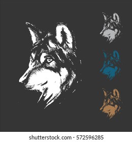 Wolf silhouette. Vintage wolf face logo emblem template template for business or t-shirt design. Vector wolf Vintage Design Element. Wolf logo, icon. 