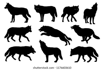 wolf silhouettes 2018 on the white background