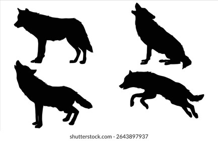 Wolf silhouettes set is isolated on a white background