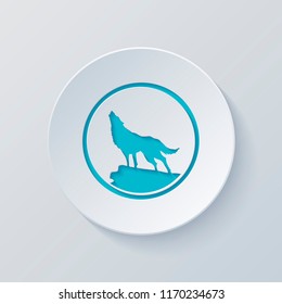 wolf. simple icon. Cut circle with gray and blue layers. Paper style
