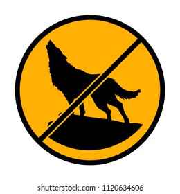 wolf. simple icon. not allowed, black object in warning sign with orange background color