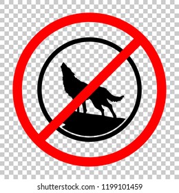 wolf. simple icon. Not allowed, black object in red warning sign with transparent background
