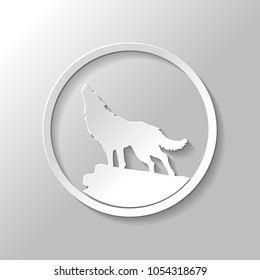 wolf. simple icon. Paper style with shadow on gray background