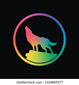 wolf. simple icon. Rainbow color and dark background