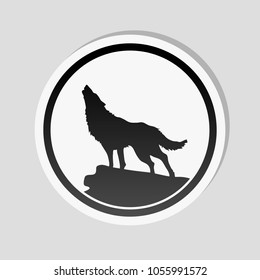 wolf. simple icon. Sticker style with white border and simple shadow on gray background