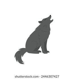 The wolf sits and howls. Illustration in flat style on white background