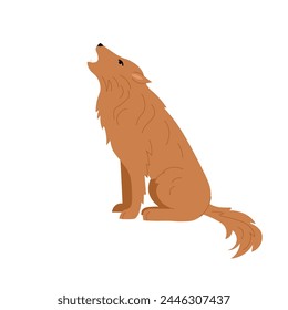 The wolf sits and howls. Illustration in flat style on white background