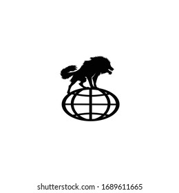 wolf sitting on top of globe, best logo for conoaby