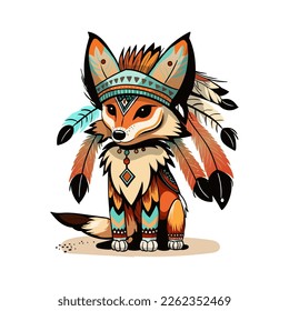 wolf sitting with tribes vector illustration