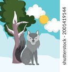 wolf sitting winter snow and trees