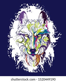 Wolf sketch Illustration with a blue background