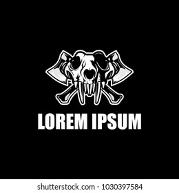 wolf skull with cross axe vector logo template