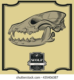 Wolf Skull Engraving Style Etching Label