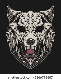 Wolf skull head hand drawn illustration vector design